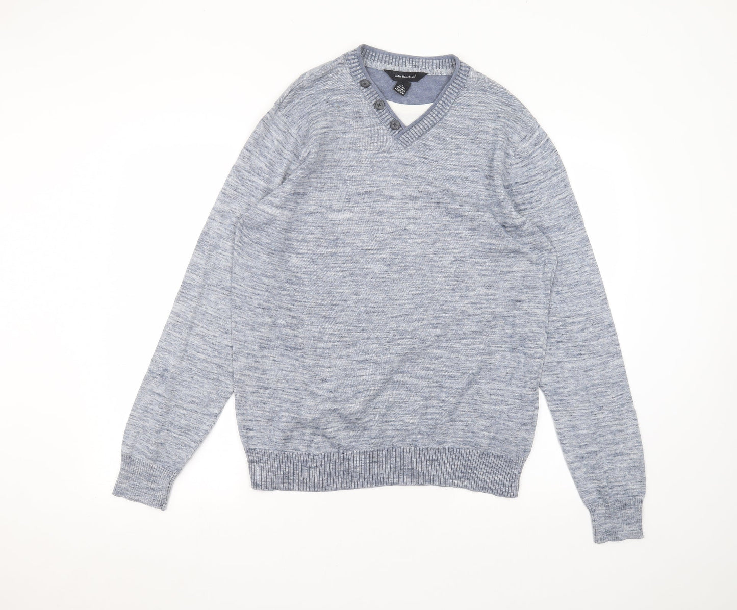 Cedar Wood State Mens Blue Round Neck  Cotton Pullover Jumper Size L