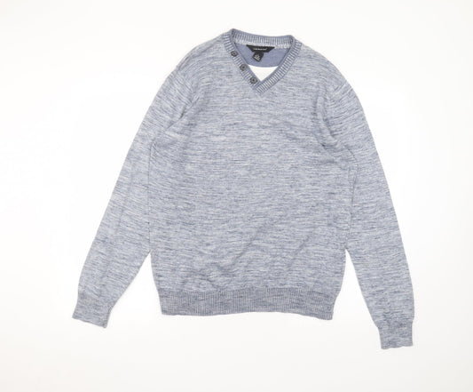 Cedar Wood State Mens Blue Round Neck  Cotton Pullover Jumper Size L