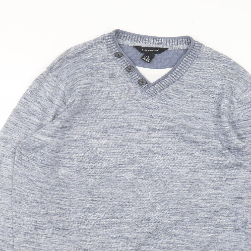 Cedar Wood State Mens Blue Round Neck  Cotton Pullover Jumper Size L