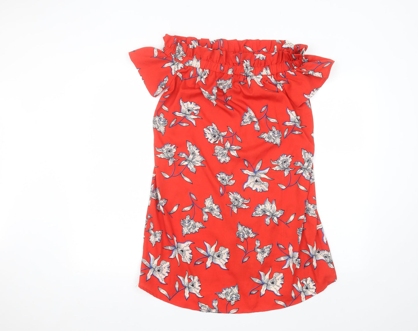 Atmosphere Womens Red Floral Polyester Basic Blouse Size 10 Off the Shoulder