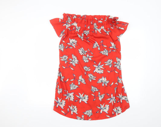 Atmosphere Womens Red Floral Polyester Basic Blouse Size 10 Off the Shoulder