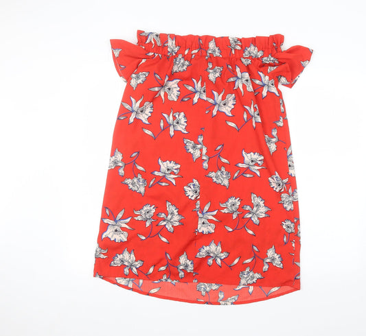 Atmosphere Womens Red Floral Polyester Basic Blouse Size 10 Off the Shoulder