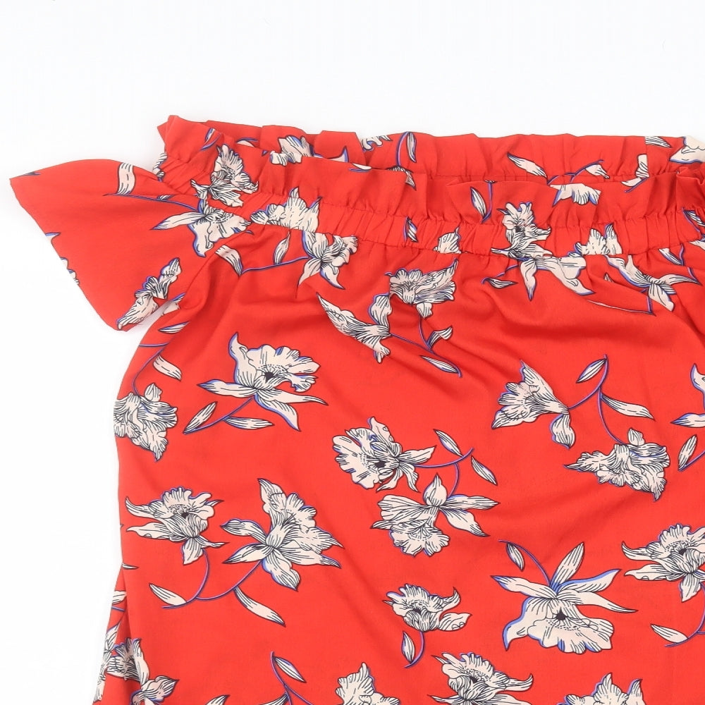 Atmosphere Womens Red Floral Polyester Basic Blouse Size 10 Off the Shoulder