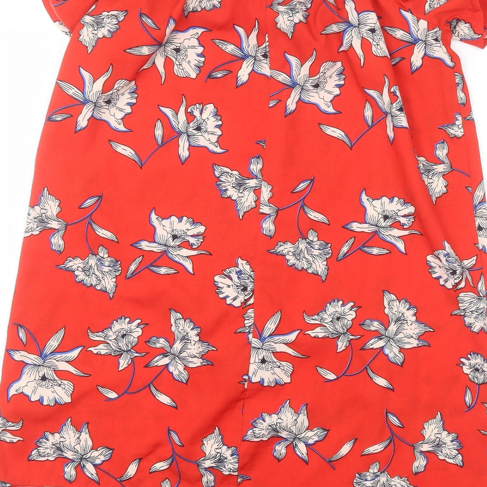 Atmosphere Womens Red Floral Polyester Basic Blouse Size 10 Off the Shoulder