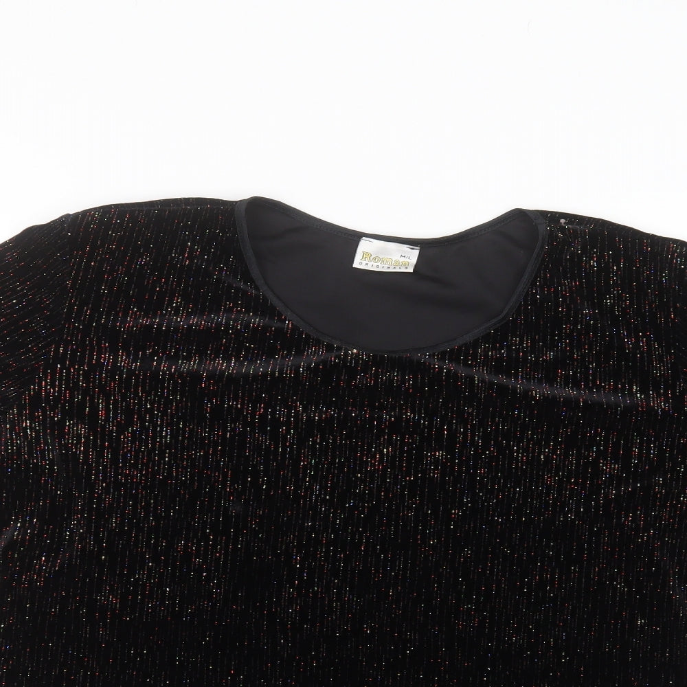 Womens UK Size M Roman Black Basic T-Shirt