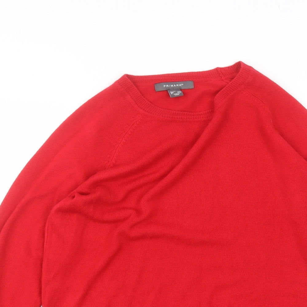 Primark Womens Red  Acrylic Basic T-Shirt Size XS V-Neck