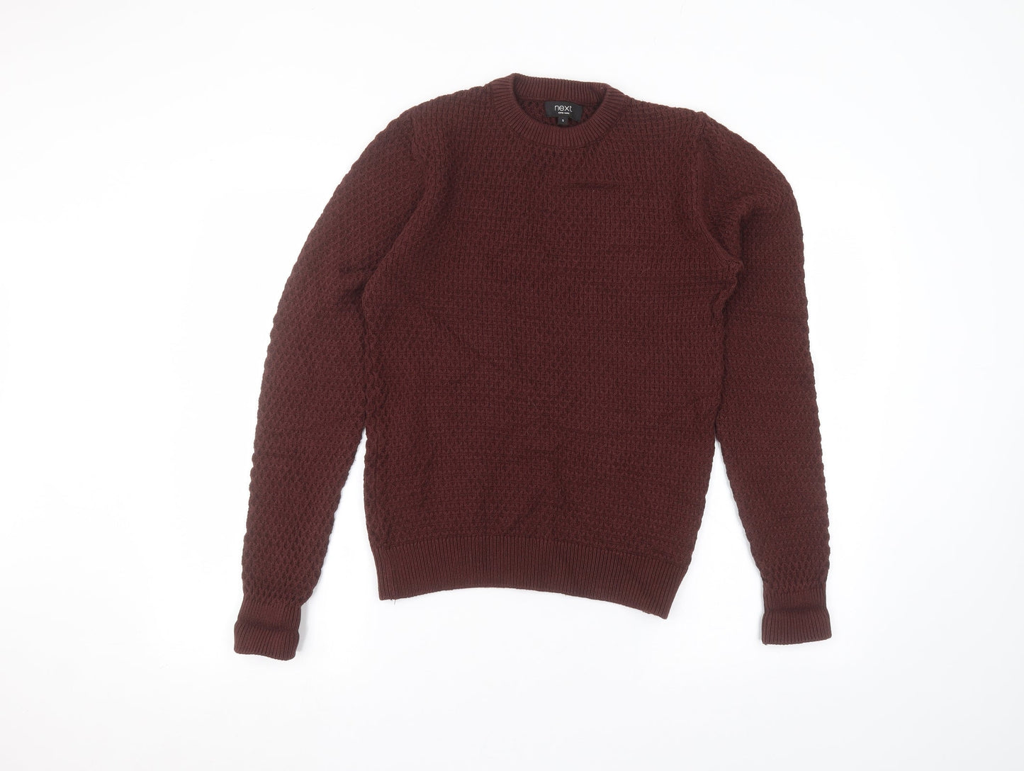 NEXT Mens Red Round Neck  Cotton Pullover Jumper Size S