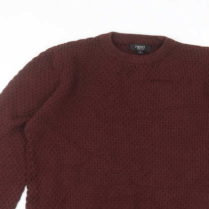 NEXT Mens Red Round Neck  Cotton Pullover Jumper Size S
