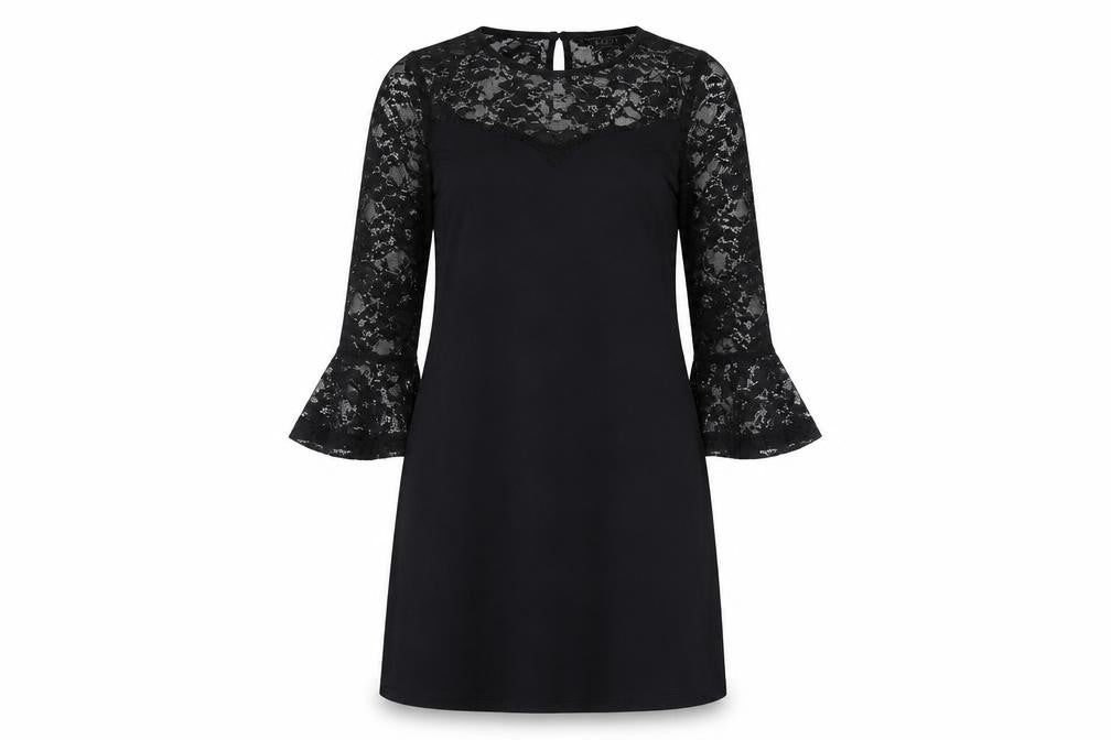 Front view of Lipsy women’s black viscose a-line, size UK 10, round neck