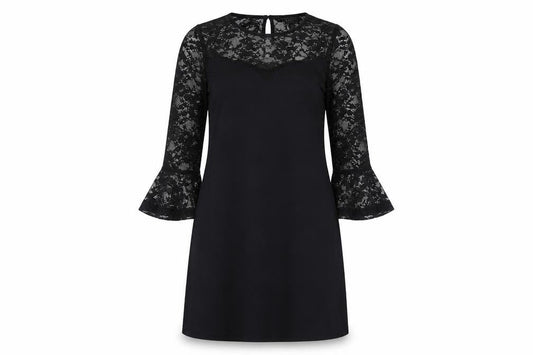 Front view of Lipsy women’s black viscose a-line, size UK 10, round neck