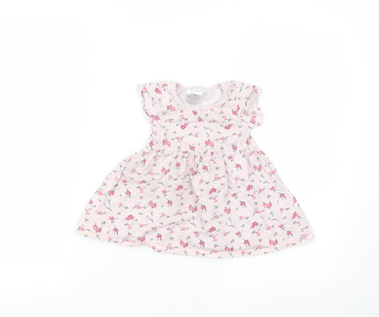 Baby Baby Pink Floral Cotton A-Line  Size 12-18 Months Round Neck