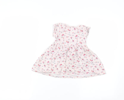 Baby Baby Pink Floral Cotton A-Line  Size 12-18 Months Round Neck