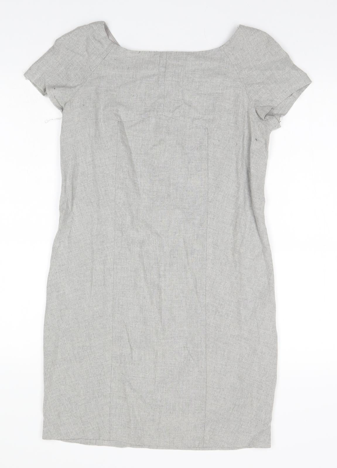 Zara Womens Grey  Viscose Pencil Dress  Size S Round Neck