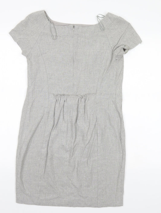 Zara Womens Grey  Viscose Pencil Dress  Size S Round Neck