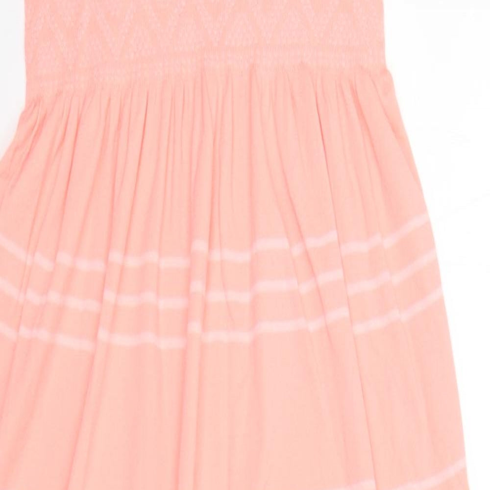 Preworn Womens Orange Striped  A-Line   Round Neck