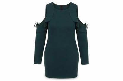 Front view of Missguided women’s grey polyester pencil dress, size UK 12, round neck