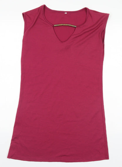 Preworn Womens Pink  Polyester Pencil Dress  Size S Round Neck