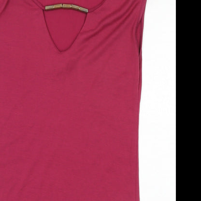 Preworn Womens Pink  Polyester Pencil Dress  Size S Round Neck