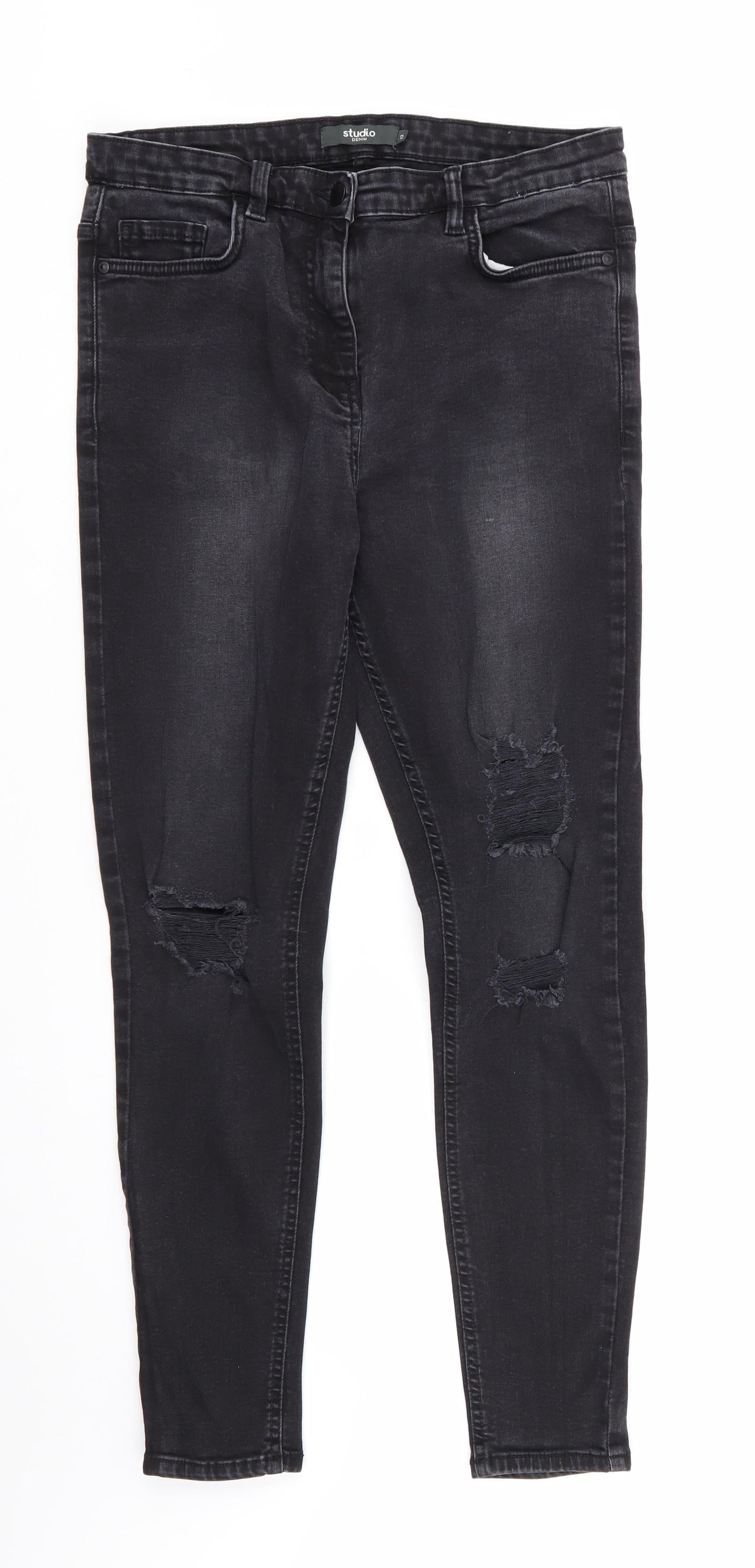 Womens UK Size 12 Studio Denim Regular Fit Skinny Black Jeans