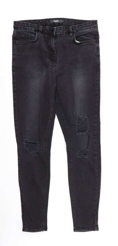 Womens UK Size 12 Studio Denim Regular Fit Skinny Black Jeans