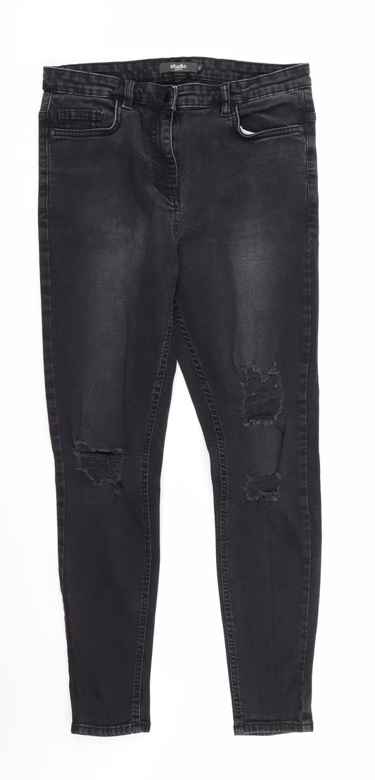 Womens UK Size 12 Studio Denim Regular Fit Skinny Black Jeans
