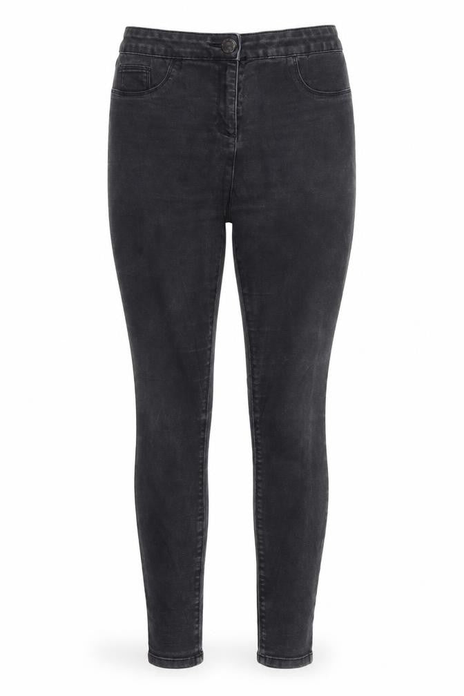 Front view of Papaya Denim women’s black cotton skinny jeans, size UK 12, 28-inch leg regular