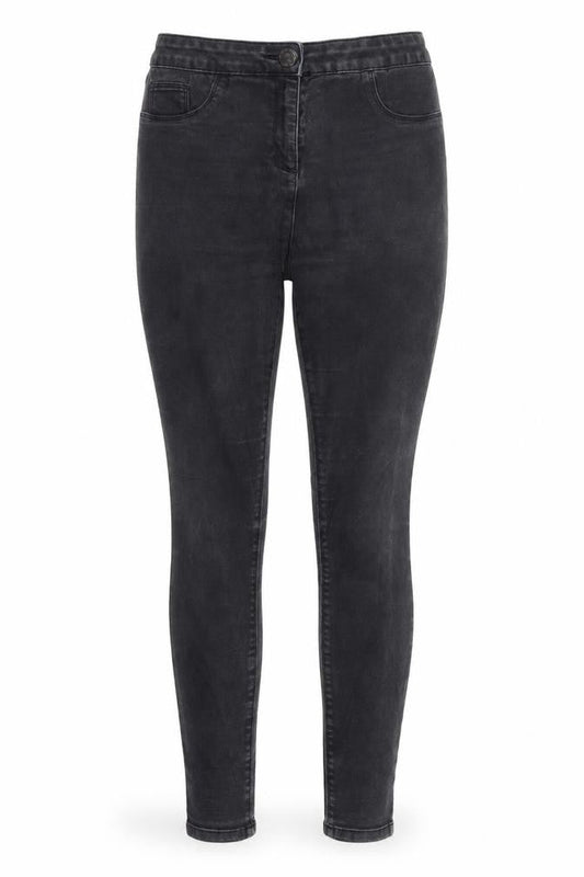 Front view of Papaya Denim women’s black cotton skinny jeans, size UK 12, 28-inch leg regular