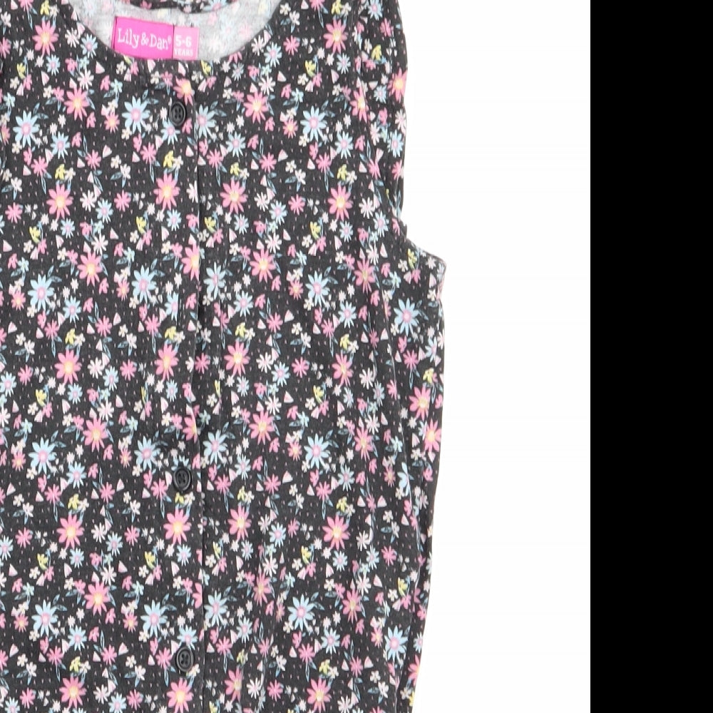 Lilly & Dan Girls Black Floral Cotton Shorts One-Piece Size 5-6 Years   - Pink Blue Yellow Flowers