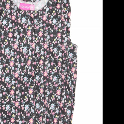Lilly & Dan Girls Black Floral Cotton Shorts One-Piece Size 5-6 Years   - Pink Blue Yellow Flowers