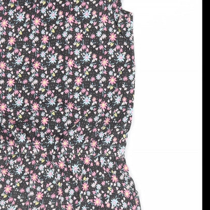 Lilly & Dan Girls Black Floral Cotton Shorts One-Piece Size 5-6 Years   - Pink Blue Yellow Flowers
