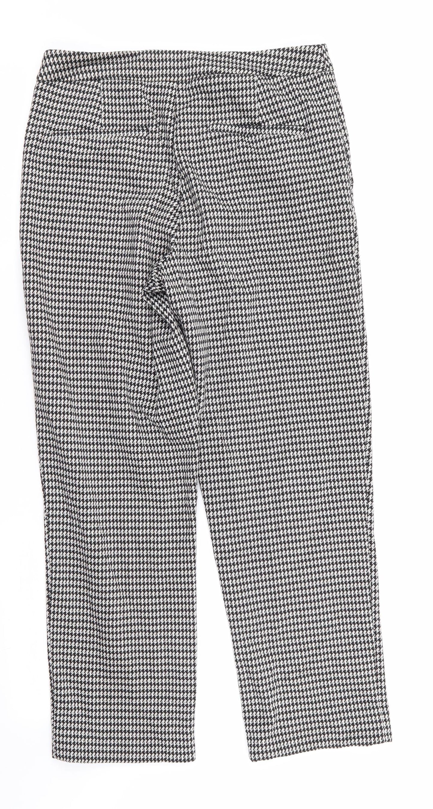 TU Womens Black Houndstooth Polyester Trousers  Size 8 L26 in Regular
