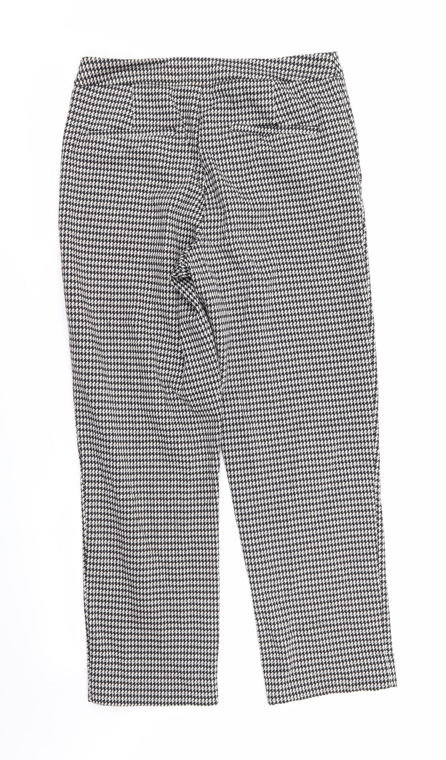 TU Womens Black Houndstooth Polyester Trousers  Size 8 L26 in Regular