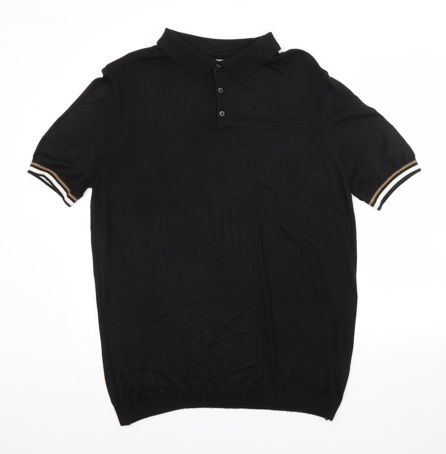 River Island Mens Black  Viscose  Polo Size XL Collared