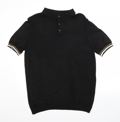 River Island Mens Black  Viscose  Polo Size XL Collared