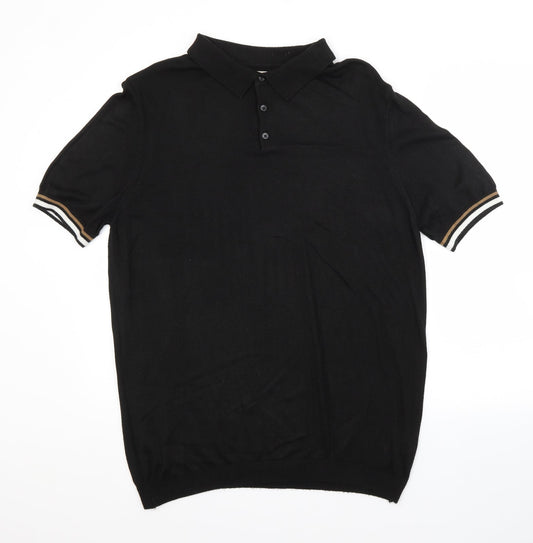 River Island Mens Black  Viscose  Polo Size XL Collared