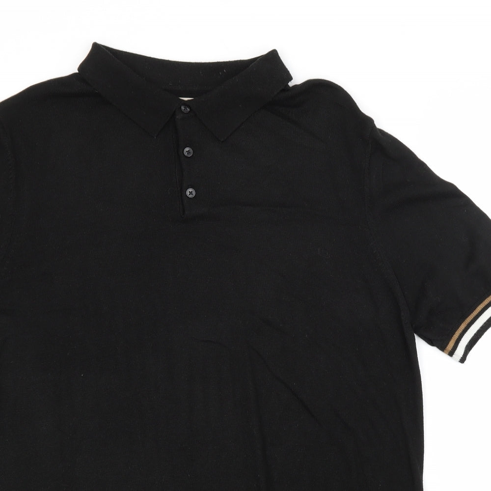 River Island Mens Black  Viscose  Polo Size XL Collared