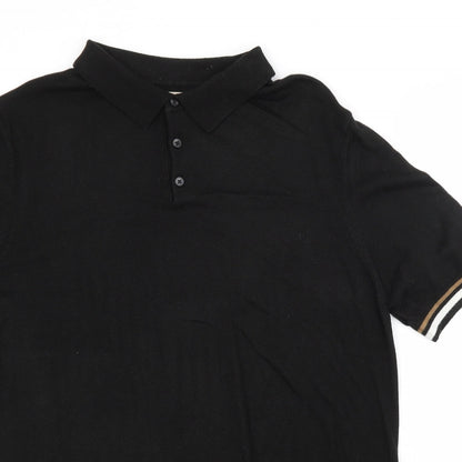 River Island Mens Black  Viscose  Polo Size XL Collared