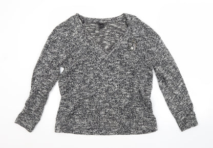 Zara Womens Grey V-Neck  Cotton Pullover Jumper Size M