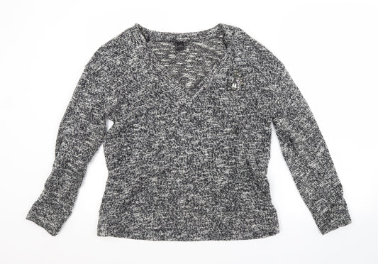 Zara Womens Grey V-Neck  Cotton Pullover Jumper Size M