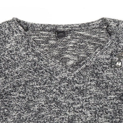 Zara Womens Grey V-Neck  Cotton Pullover Jumper Size M
