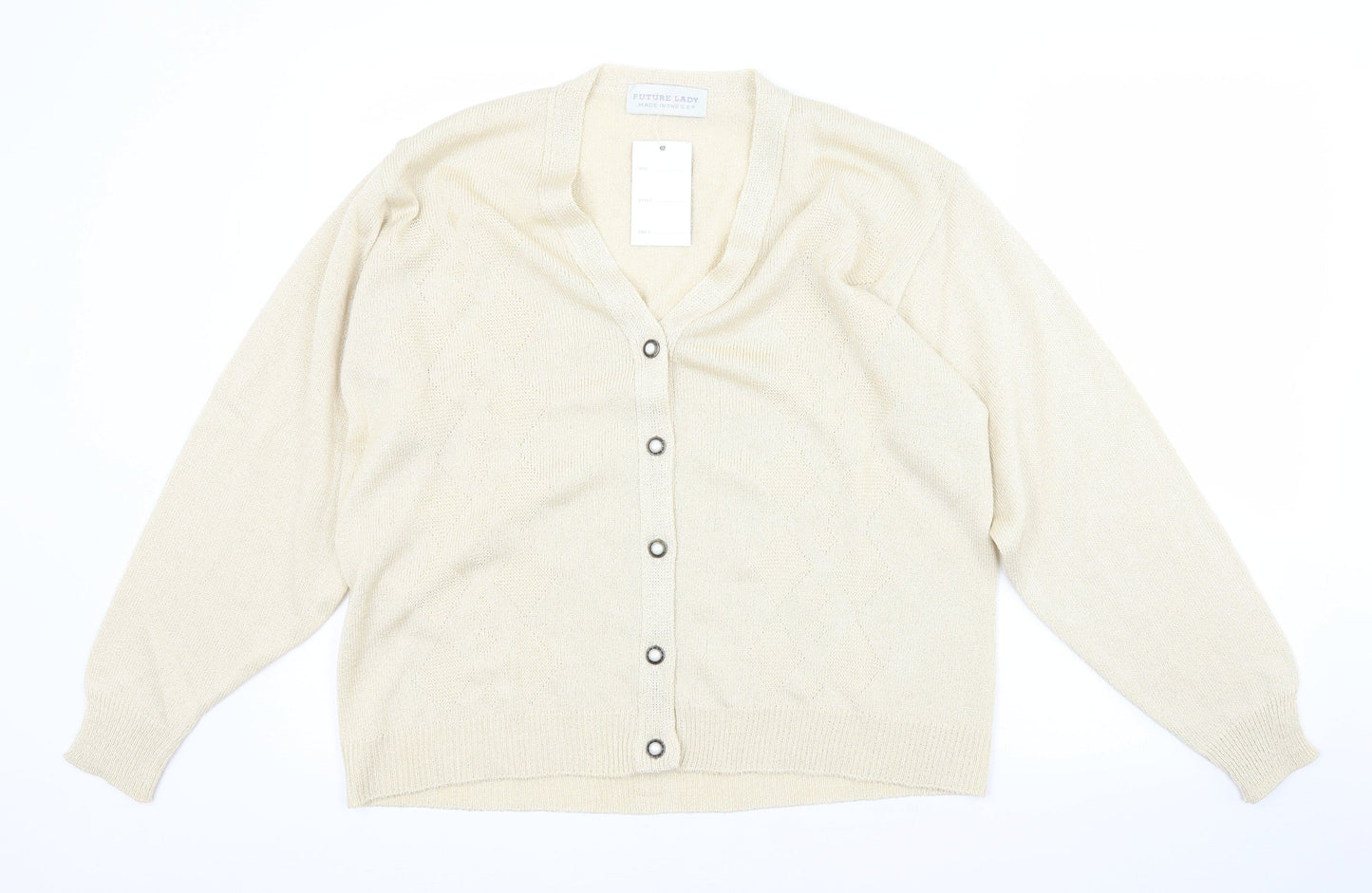 FUTURE LADY Womens Gold V-Neck  Acrylic Cardigan Jumper Size 10