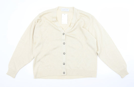 FUTURE LADY Womens Gold V-Neck  Acrylic Cardigan Jumper Size 10