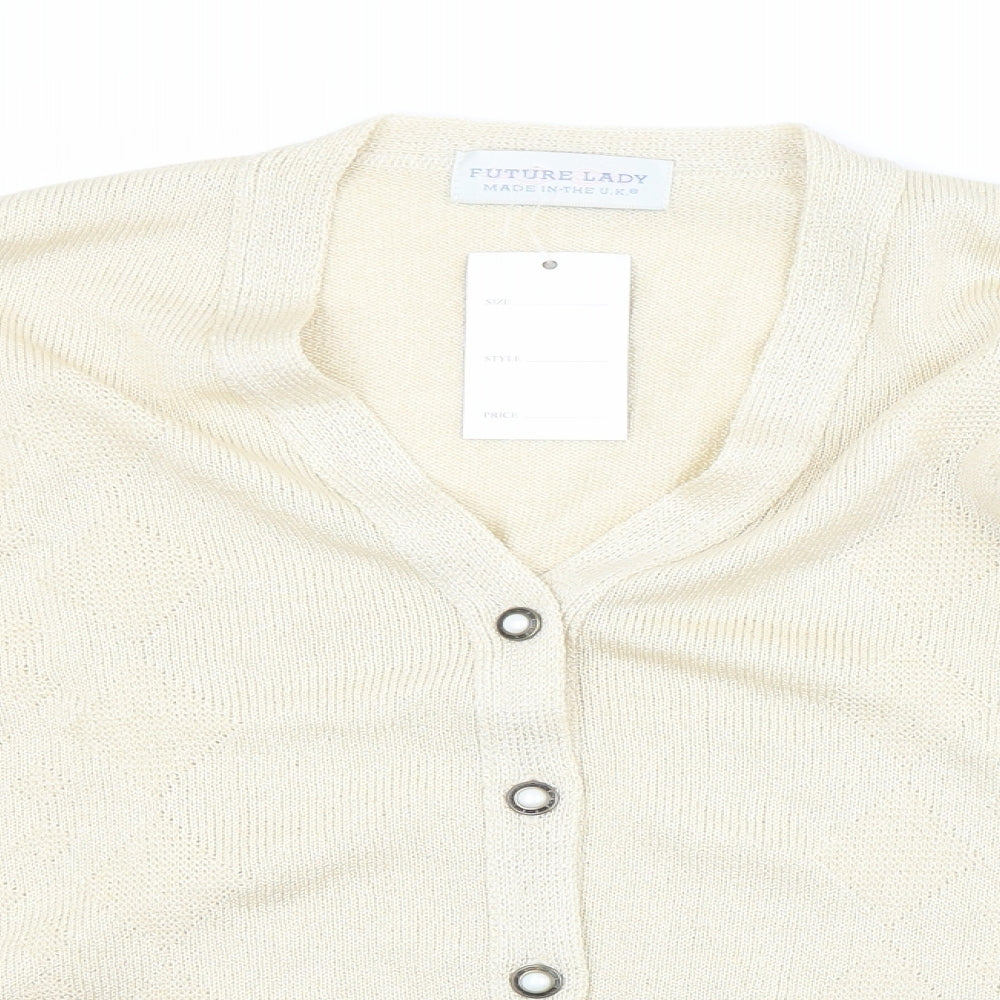 FUTURE LADY Womens Gold V-Neck  Acrylic Cardigan Jumper Size 10