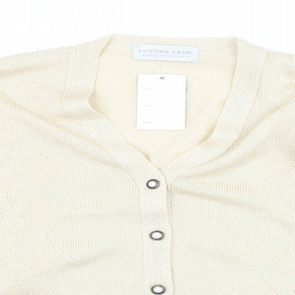 FUTURE LADY Womens Gold V-Neck  Acrylic Cardigan Jumper Size 10