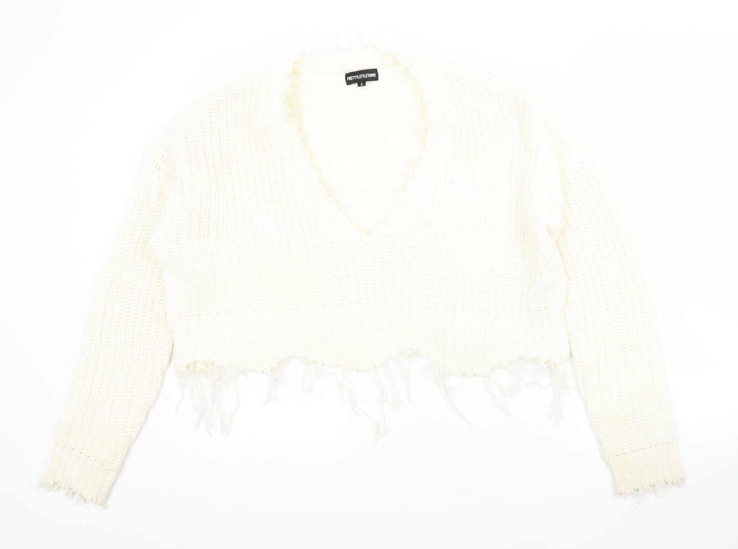 Womens UK Size S PRETTYLITTLETHING White Pullover Jumper