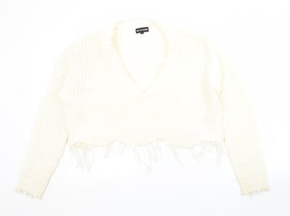 Womens UK Size S PRETTYLITTLETHING White Pullover Jumper