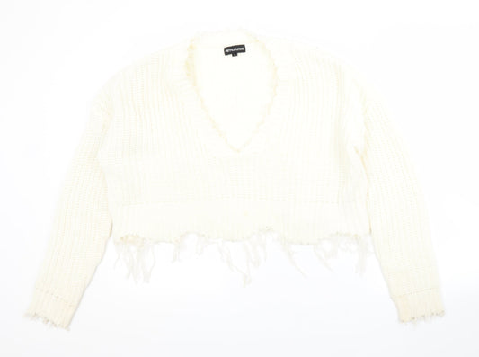 Womens UK Size S PRETTYLITTLETHING White Pullover Jumper