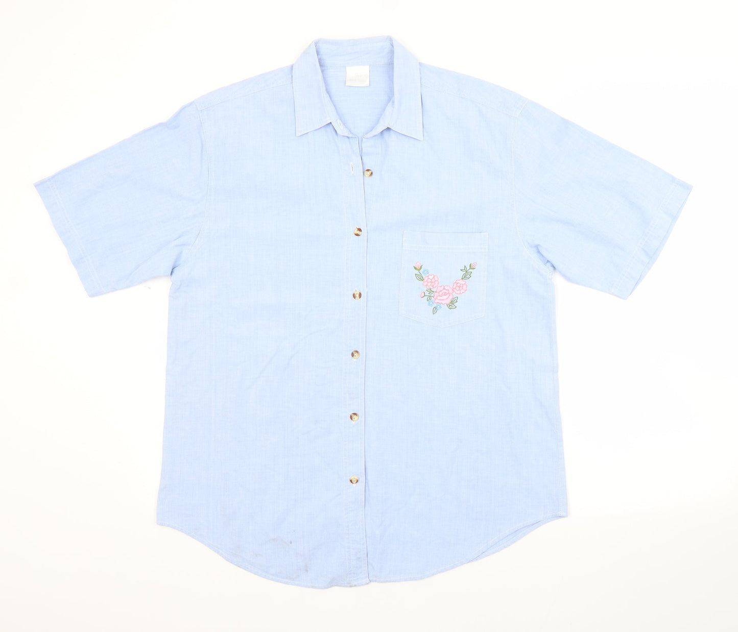 Womens UK Size L Preworn Blue Basic Button-Up