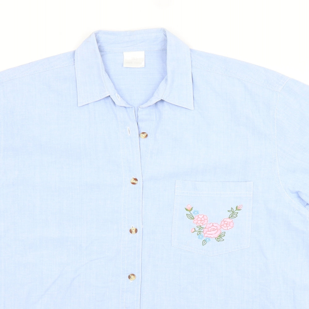 Womens UK Size L Preworn Blue Basic Button-Up