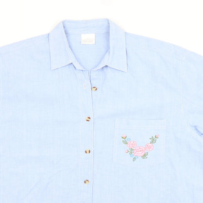 Womens UK Size L Preworn Blue Basic Button-Up